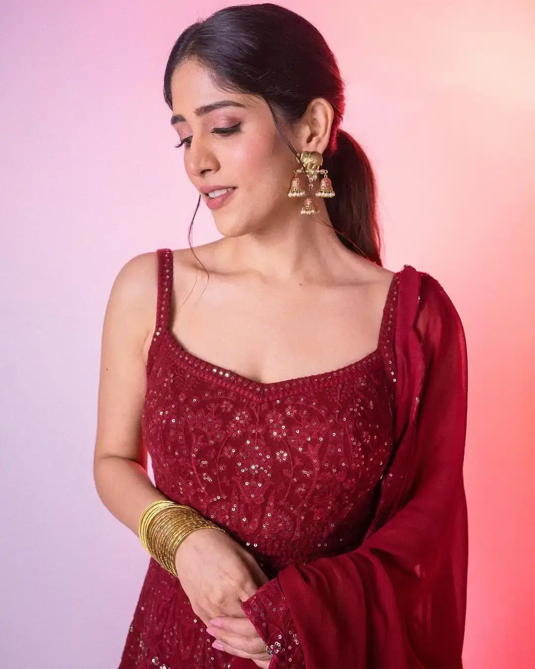 HYDERABAD GIRL CHANDINI CHOWDARY IN BEAUTIFUL LONG MAROON GOWN 3